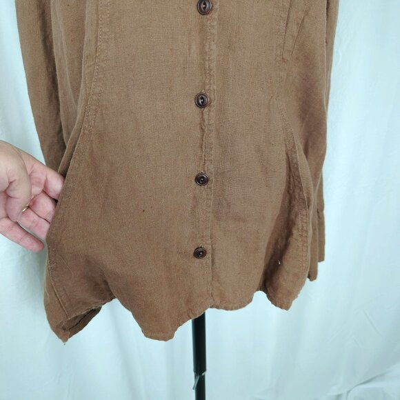 Flax Top Large Blouse Tunic Brown Lagenlook - Picture 4 of 9